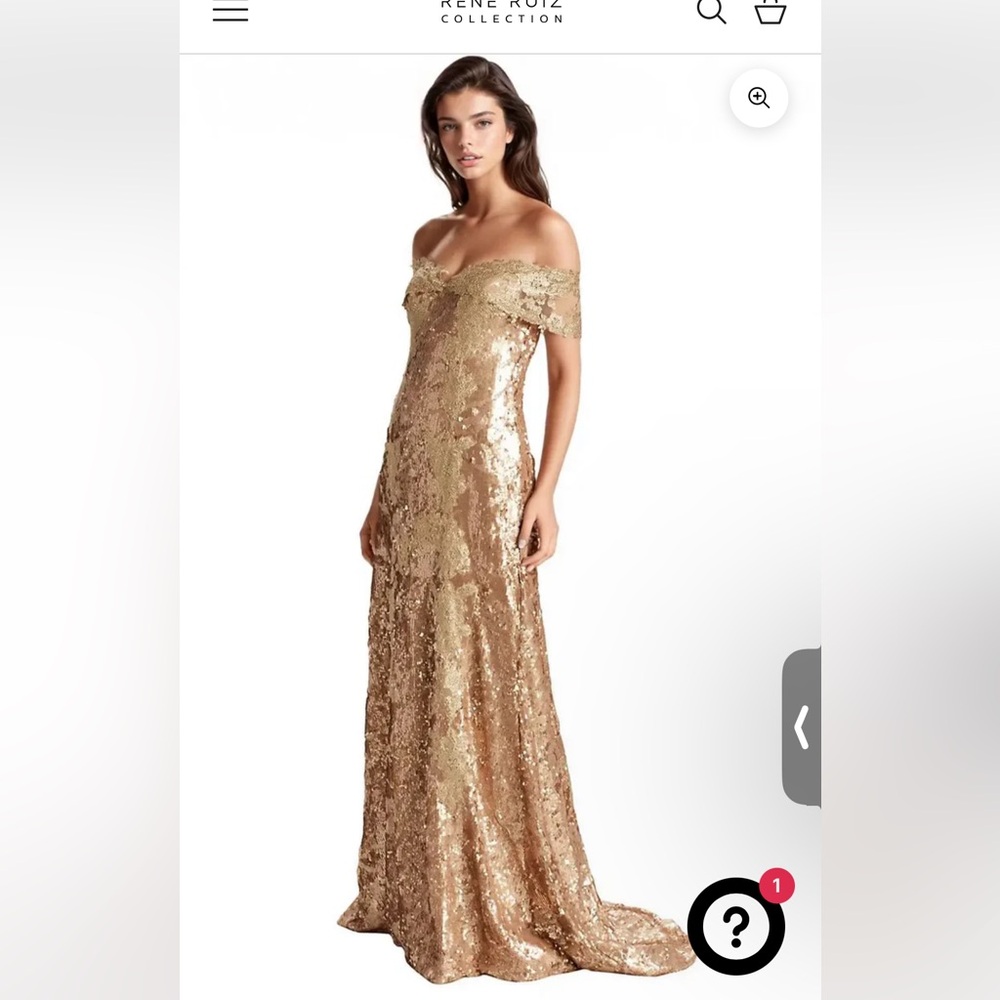 Gold Rene Ruiz Collection Off-The-Shoulder Gown Size 10